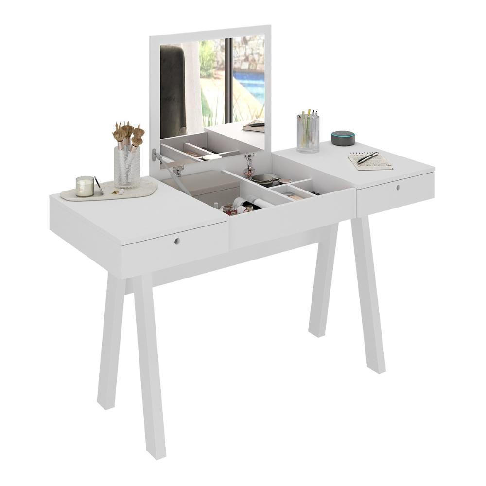 Miniatura Penteadeira 131,5cm Com 2 Gavetas 1 Porta Basculante E Espelho Multimóveis CR35250 Branco