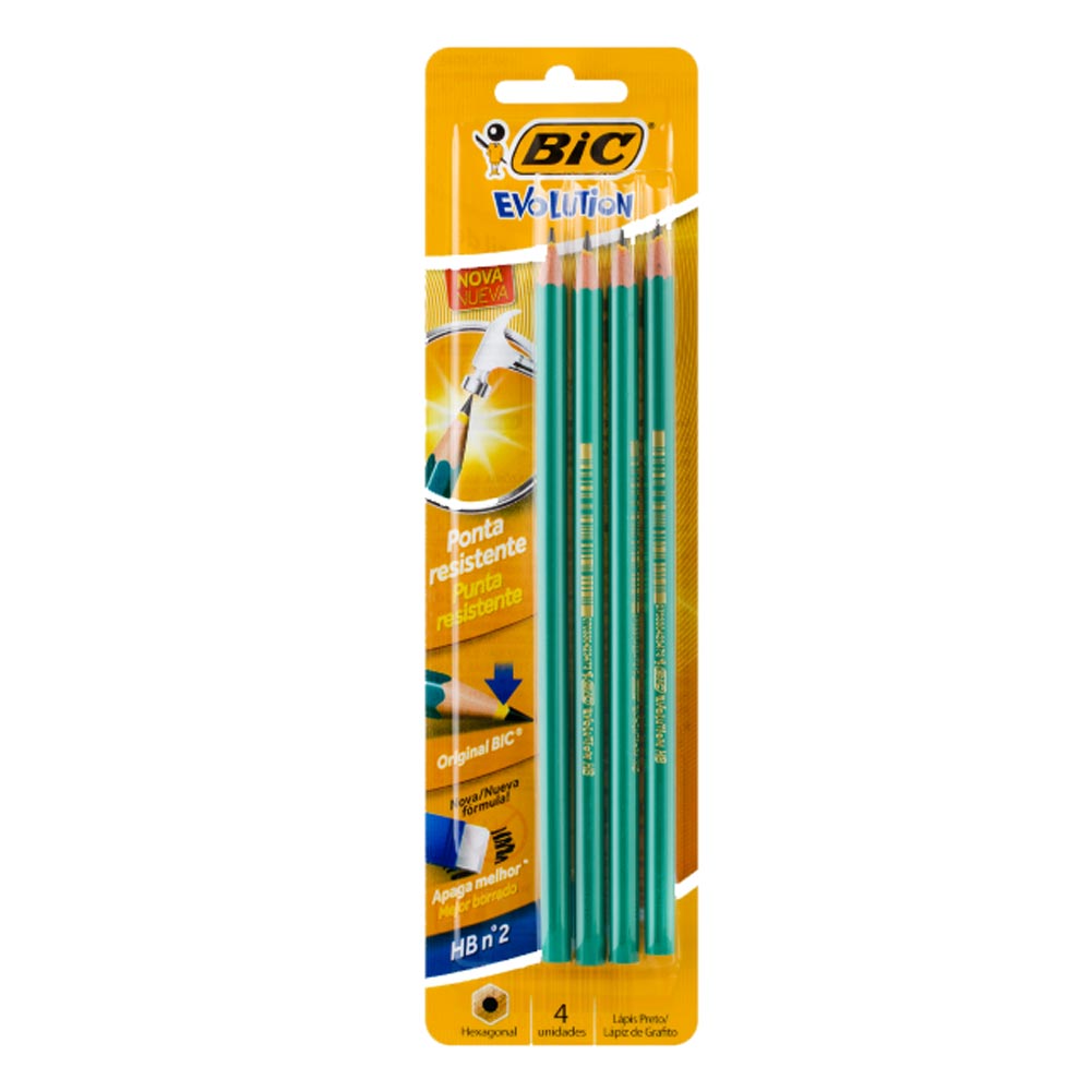 Miniatura Lápis Bic Preto Evolution HB Nº2 com 4 Unidades
