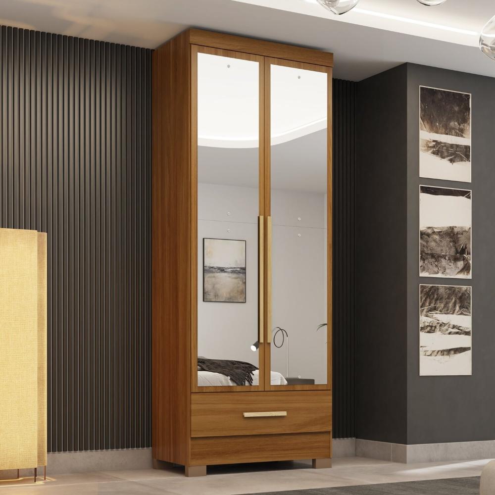 Miniatura Guarda-roupa 2 Portas 1 Gaveta Com Espelhos Smart Plus Espresso Móveis Cinamomo