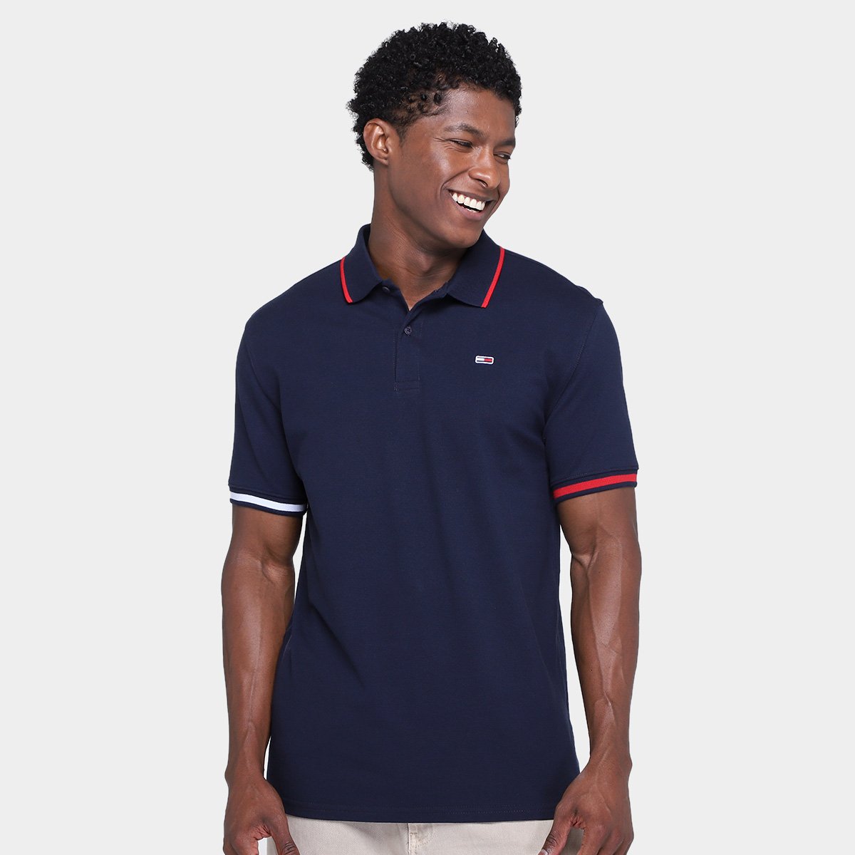 Miniatura Camisa Polo Tommy Hilfiger Slim Flag Cuffs Masculina Marinho - G