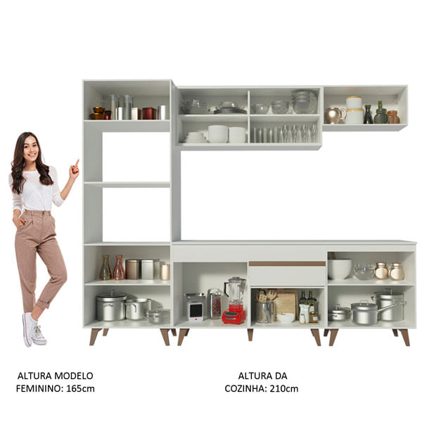 Cozinha Completa Madesa Reims 260002 com Armário e Balcão Branco Cor:Branco