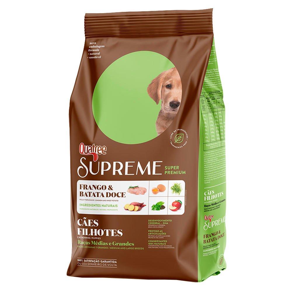 Miniatura Ração Seca Quatree Supreme Frango e Batata Doce Cães Filhotes Raças Médias e Grandes - 15 Kg