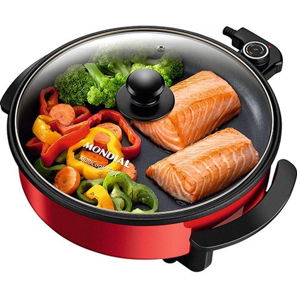 Miniatura Panela Grill Eletrica Mondial Antiaderente 1200w Ellegance Red 220V