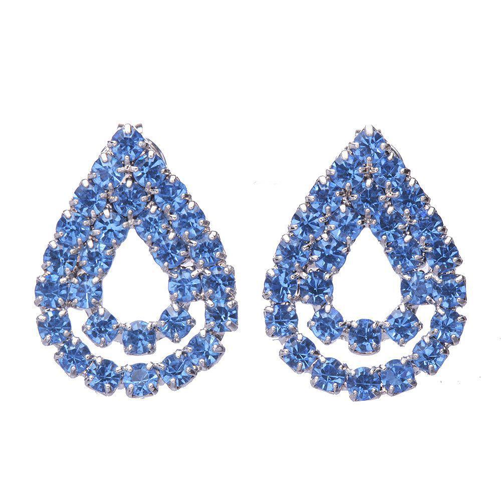 Miniatura Brinco De Gota Dupla Com Critais Azul Claro Folheado A Metalico