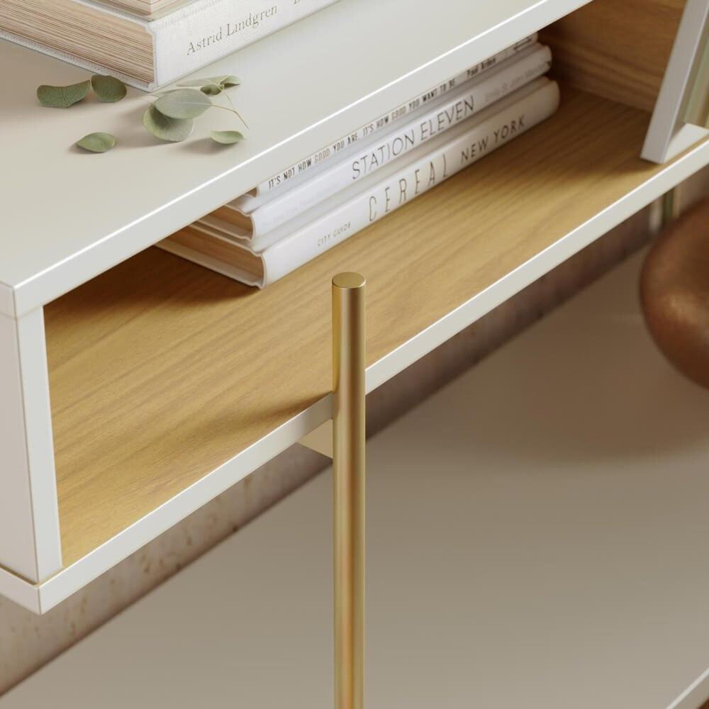 Miniatura Aparador Divisor de Ambientes 136cm 1 Porta Basculante e Pés em Metal Sena Off White Matte / Freijó