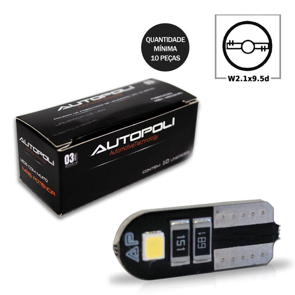 Miniatura Lampada Led Esmagada Canbus T10 12v 2w Super Branca Autopoli