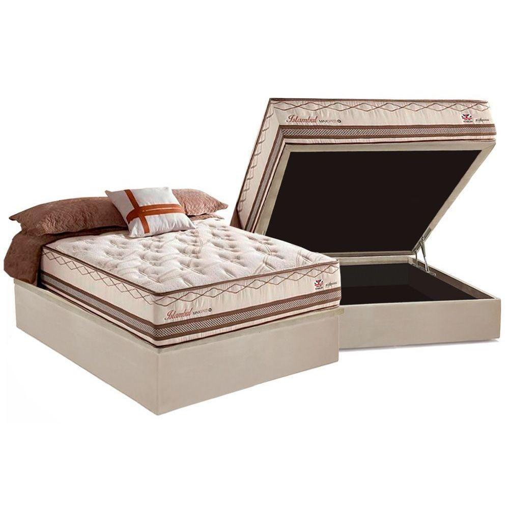 Miniatura Cama Box Baú Casal: Colchão Molas Herval Masterpocket Ensacadas Istambul + Base Bege(138X188)