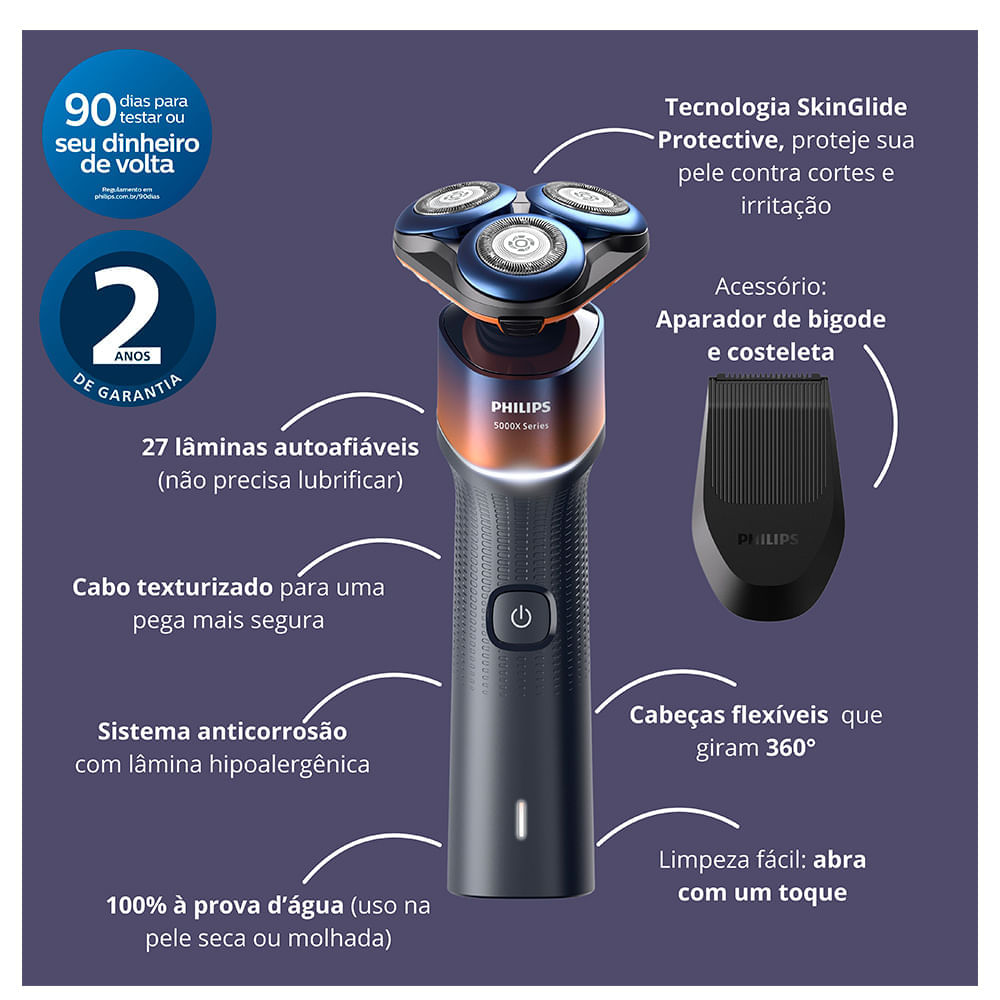 Barbeador Elétrico Philips SkinGlide, Uso Molhado X5012/05 Bivolt