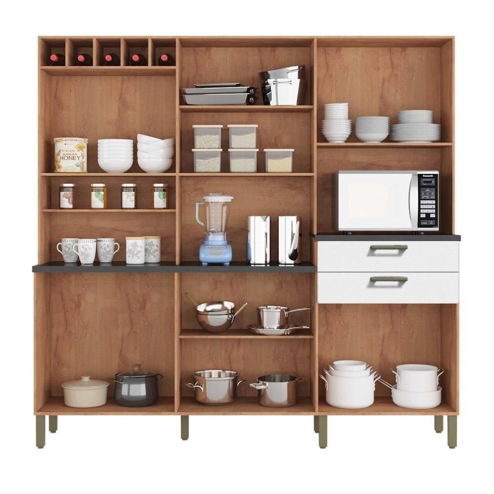 Miniatura Armário de Cozinha 12 Portas 2 Gavetas com Espaço para Microondas 100% MDF Vitis Espresso Móveis Castanho/Branco