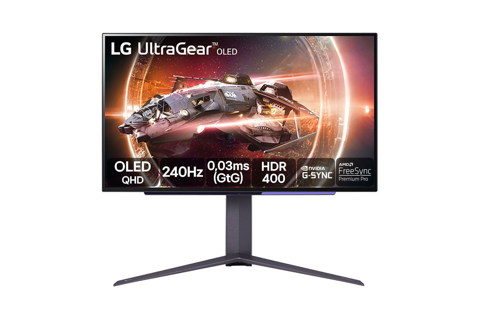 Miniatura Monitor Gamer LG UltraGear OLED – Tela OLED 27”, QHD, HDR400, True black, 1.5M:1, 240Hz, 0,03ms (GtG), NVIDIA® G-SYNC® – 27GS95QE-B