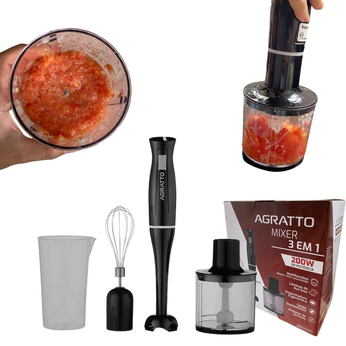 Kit Mixer 3 Em 1 Processador Batedor Liquidificador Portátil