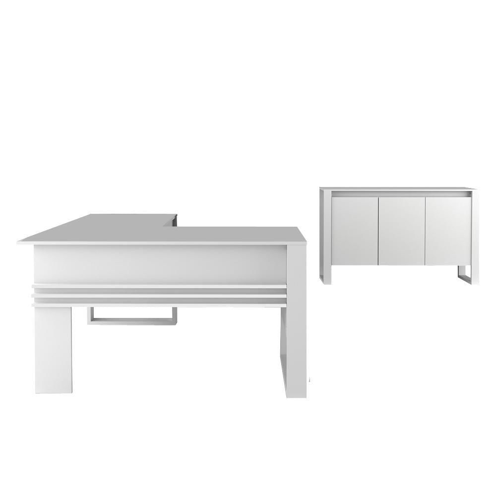 Miniatura Conjunto Mesa Para Computador E Balcão 2 Portas Branco