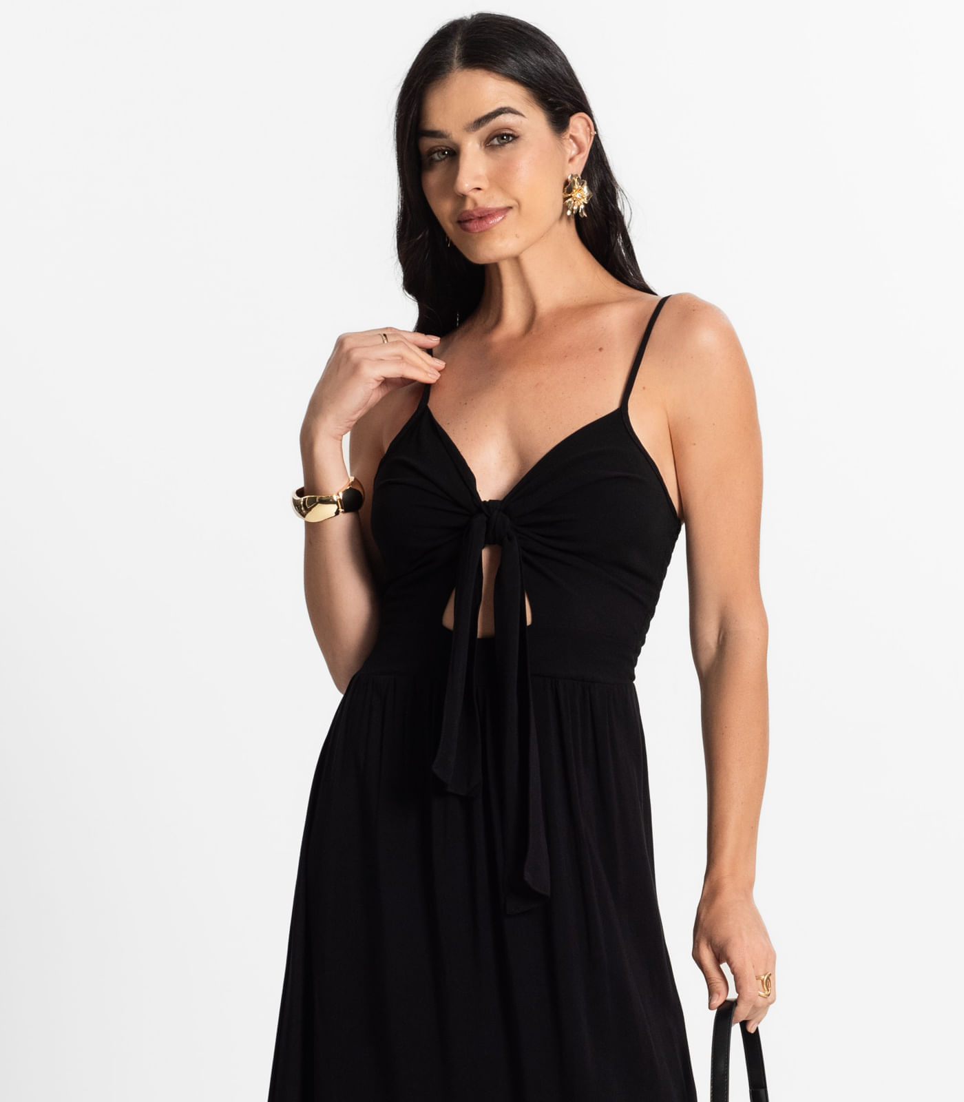 Miniatura Vestido Longo Feminino Alcinha Com Nó Style Box Preto G