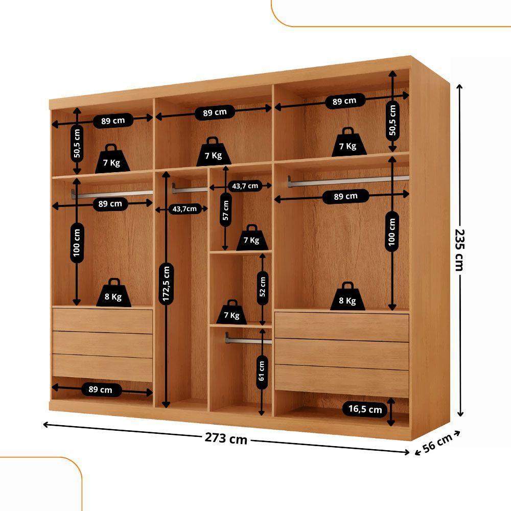 Miniatura Guarda Roupa Casal Coliseu Mdf 6 Pts 6 Gvts Moderna Mobília Naturalle