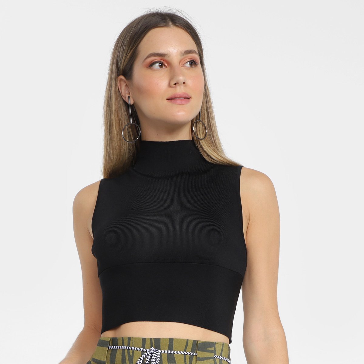 Miniatura Regata Cropped Tricot Animale Pala Feminino Preto - G
