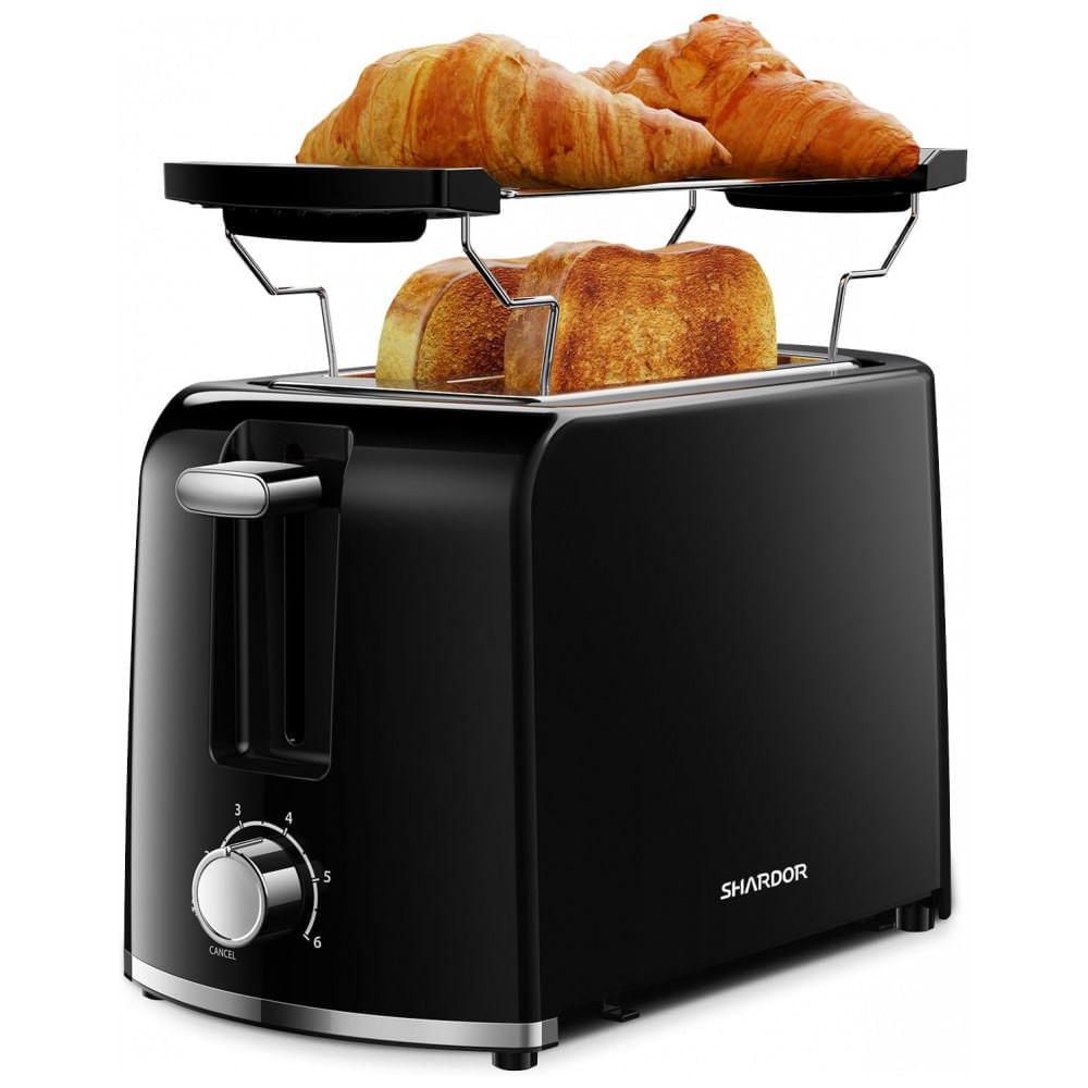 Miniatura Torradeira Elétrica 2 Fatias com Grade para Reaquecimento, 6 Configurações de Tostagem e Bandeja de Migalhas Re...