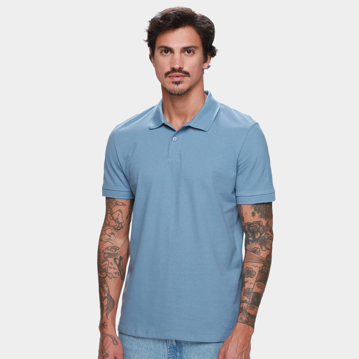Miniatura Camisa Polo Hering Casual Masculina Azul Claro - G
