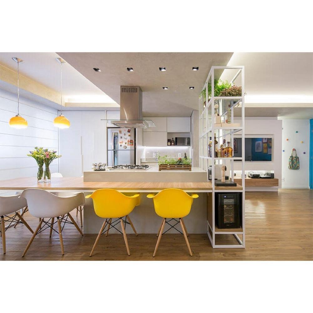 Miniatura Kit 2 Cadeiras Eames Braço Polipropileno Base Madeira Flórida Fratini Móveis Amarelo