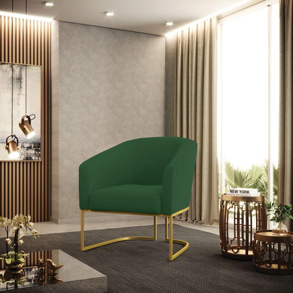 Poltrona Veludo Verde Base Industrial Dourada