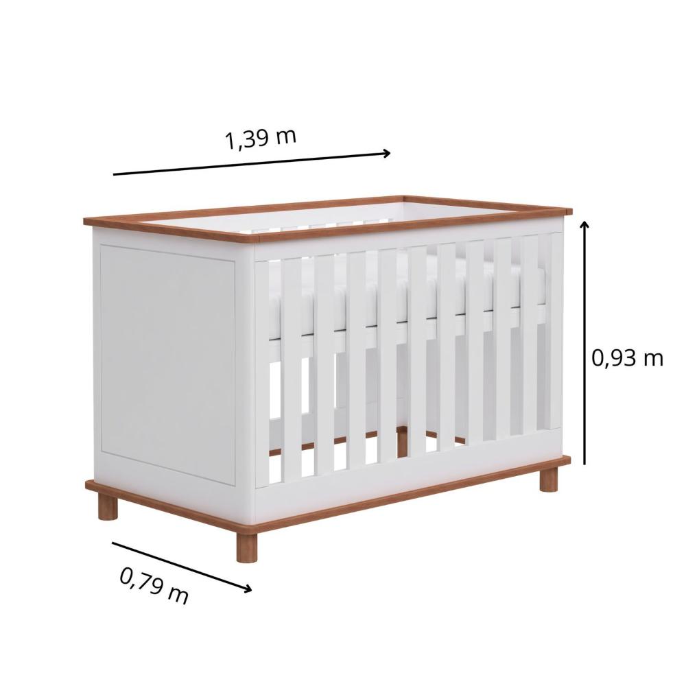 Miniatura Berço Mini Cama Evolutivo 2 em 1 com Regulagem de Altura Fin Neve/Madeira