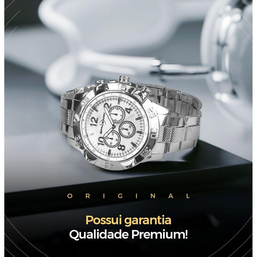 Kit Relógio e Acessórios Orizom Spaceman em Aço Inoxidável Prata com Cordão e Pulseira Masculino