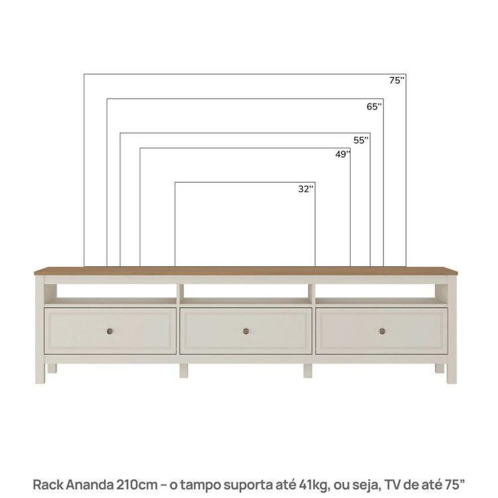 Rack Ananda com Painel Aloe para Tv até 75 Polegadas em Mdf Tampo Madeira Maciça Madeira Originals nature / Off white