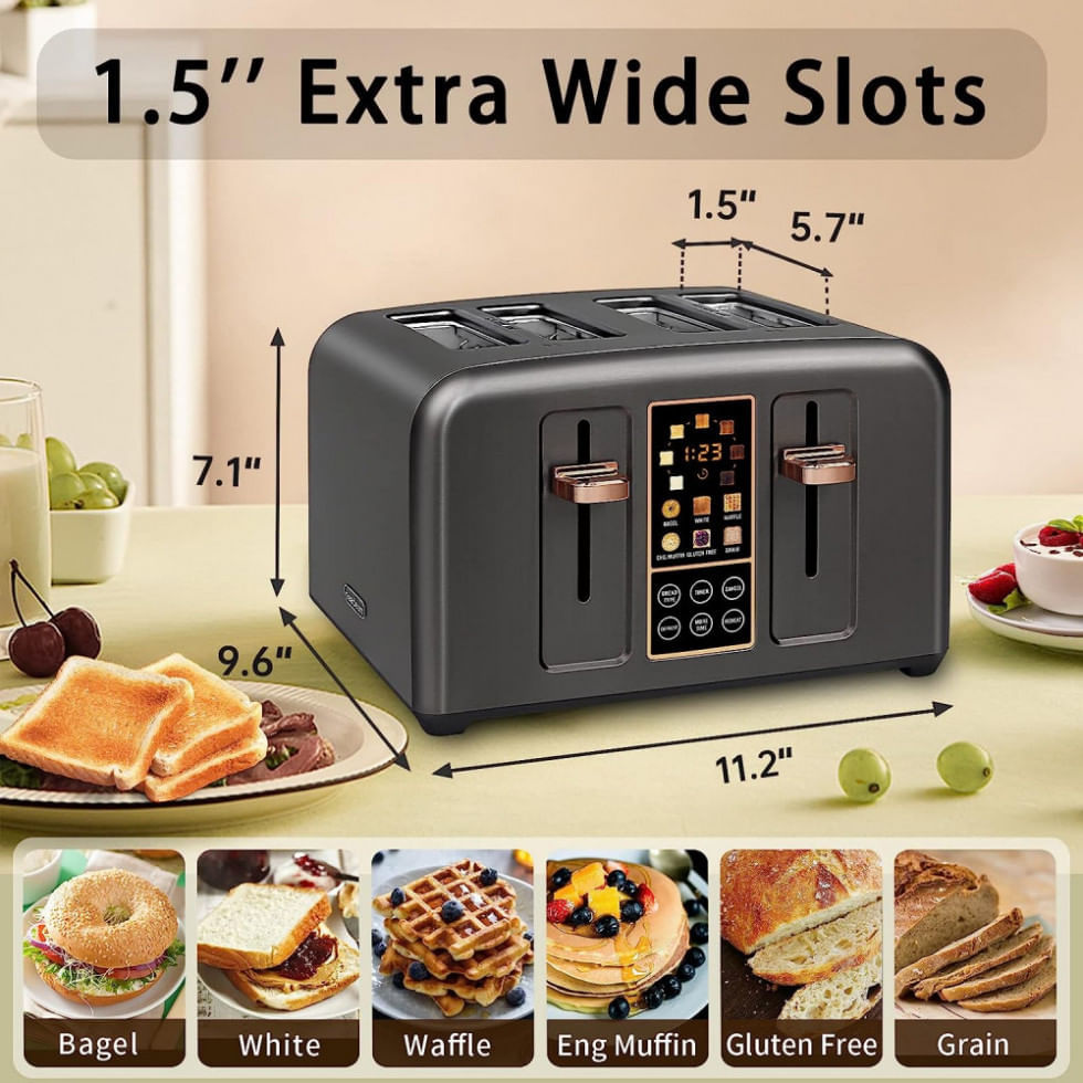 Miniatura Torradeira Elétrica 4 Fatias com 7 Níveis de Tostagem com Função Descongelar e Bandejas de Migalhas Removíveis, 110V 1800...