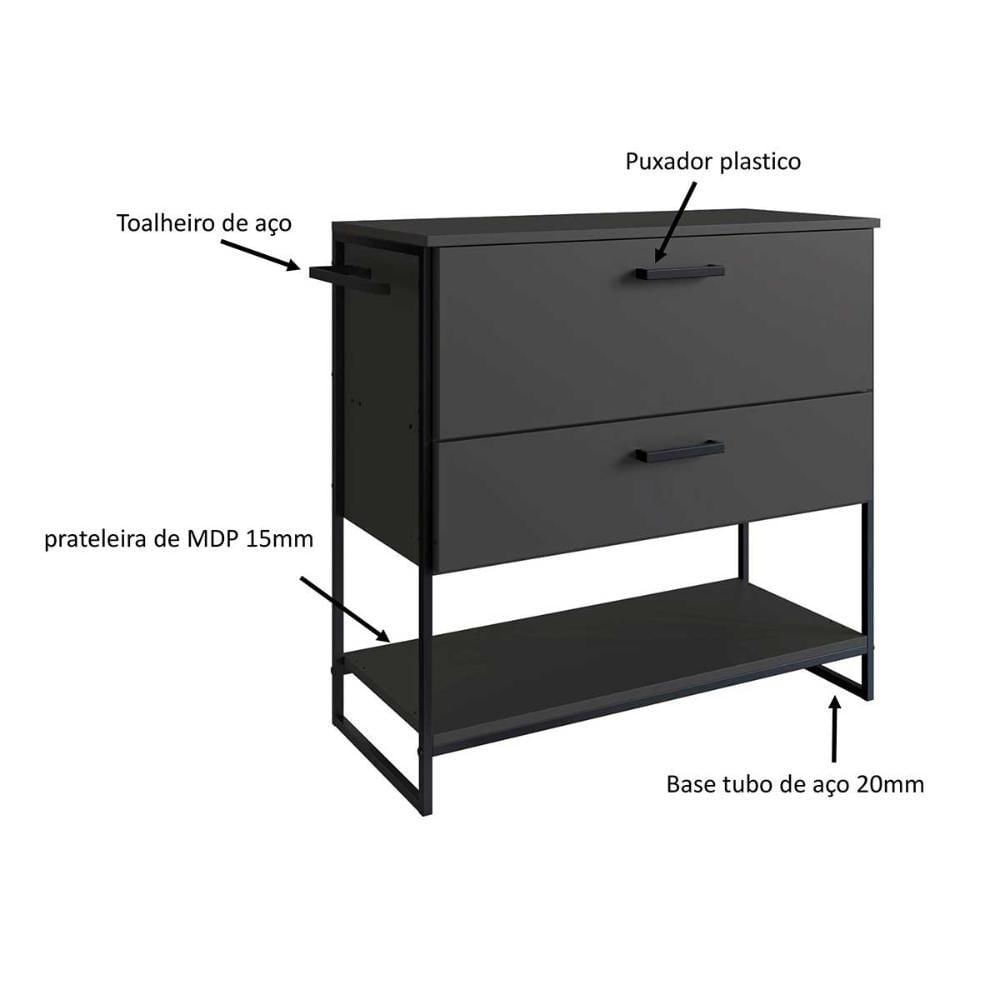 Miniatura Balcão Para Banheiro Com Pés Em Aço 1 Porta E 1 Gaveta 80 Cm preto Com Grafite Preto Com Grafite
