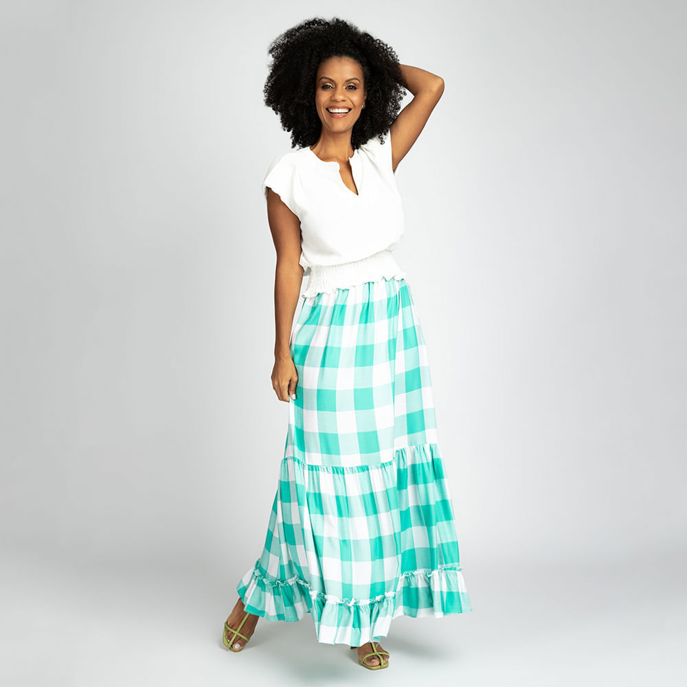 Miniatura Saia Longa Evase com Recorte - Verde G