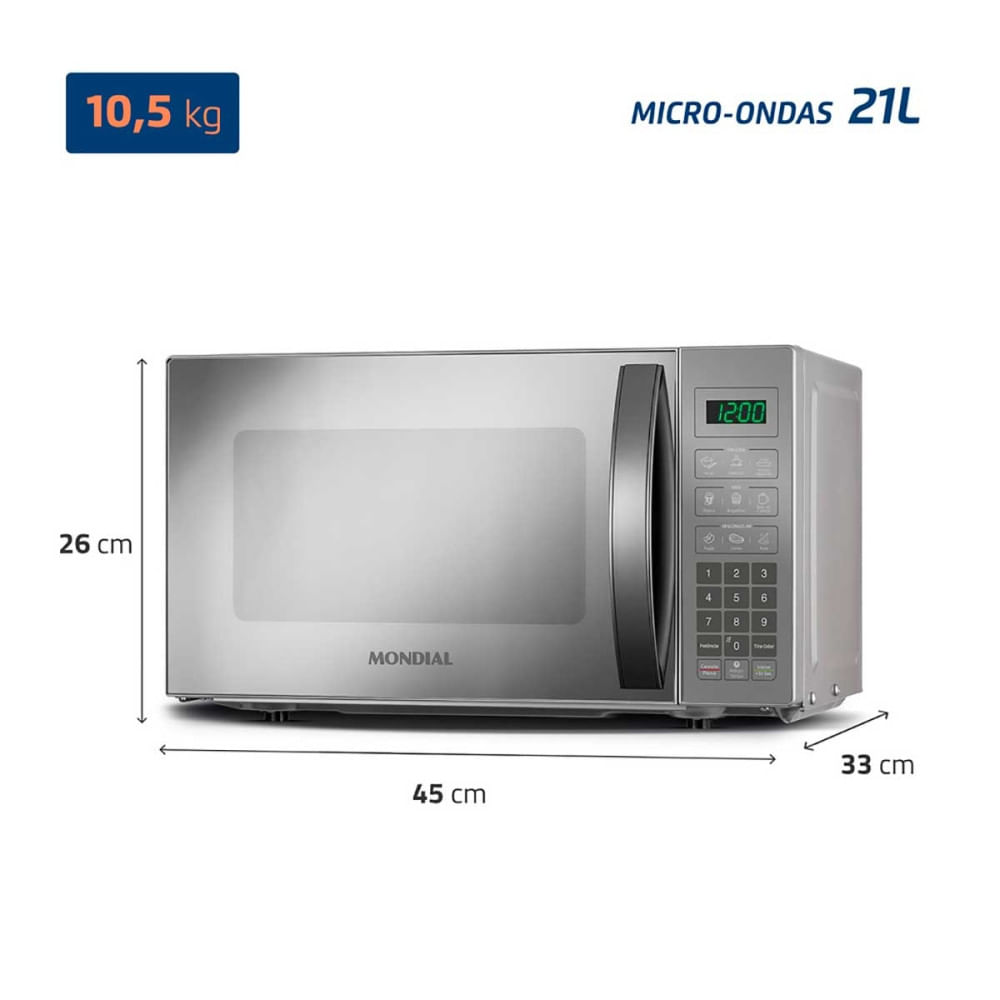 Micro-Ondas Mondial 1200W MO-01-21-E Cinza Espelhado - 110V