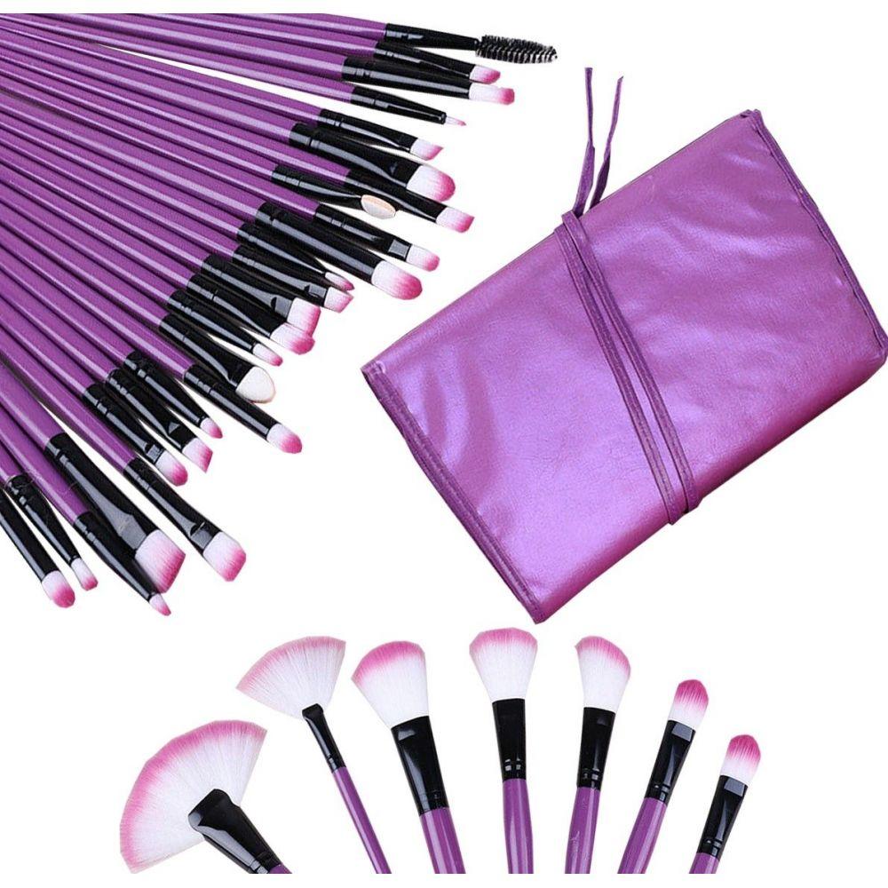 Miniatura Kit Pincéis Maquiagem 32 Peças Estojo Organizador Roxo