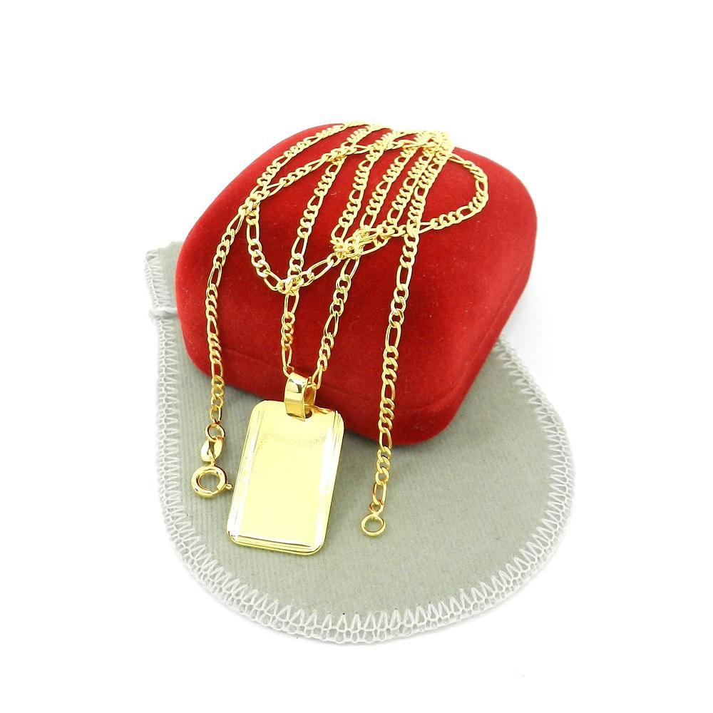 Miniatura Corrente Masculina 80Cm 2Mm Placa 25Mm Folheada Ouro Cr1674