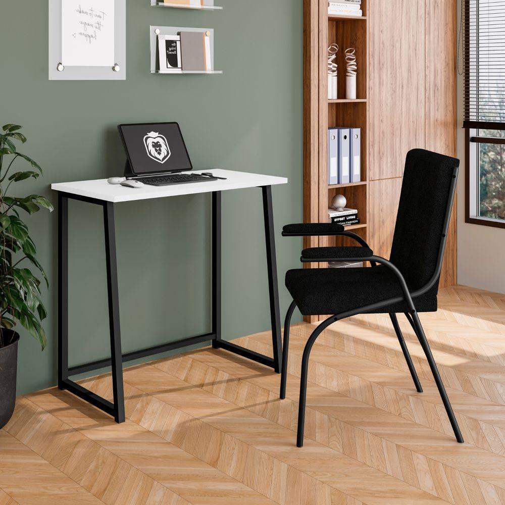 Miniatura Mesa De Estudo Portátil Quarto Sala Dobrável Em Aço Fit Preto-branco