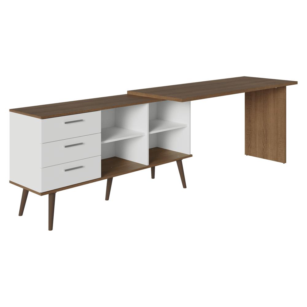 Mesa de Escritório em L 3 Gavetas Branco/Rustic Lisboa Madesa XA Cor:Branco/Rustic