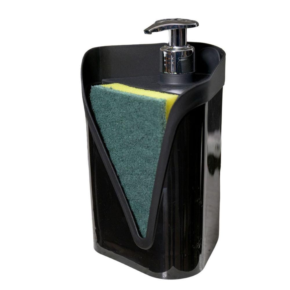Miniatura Dispenser Porta Detergente Esponja Cozinha Pia 500ml Preto