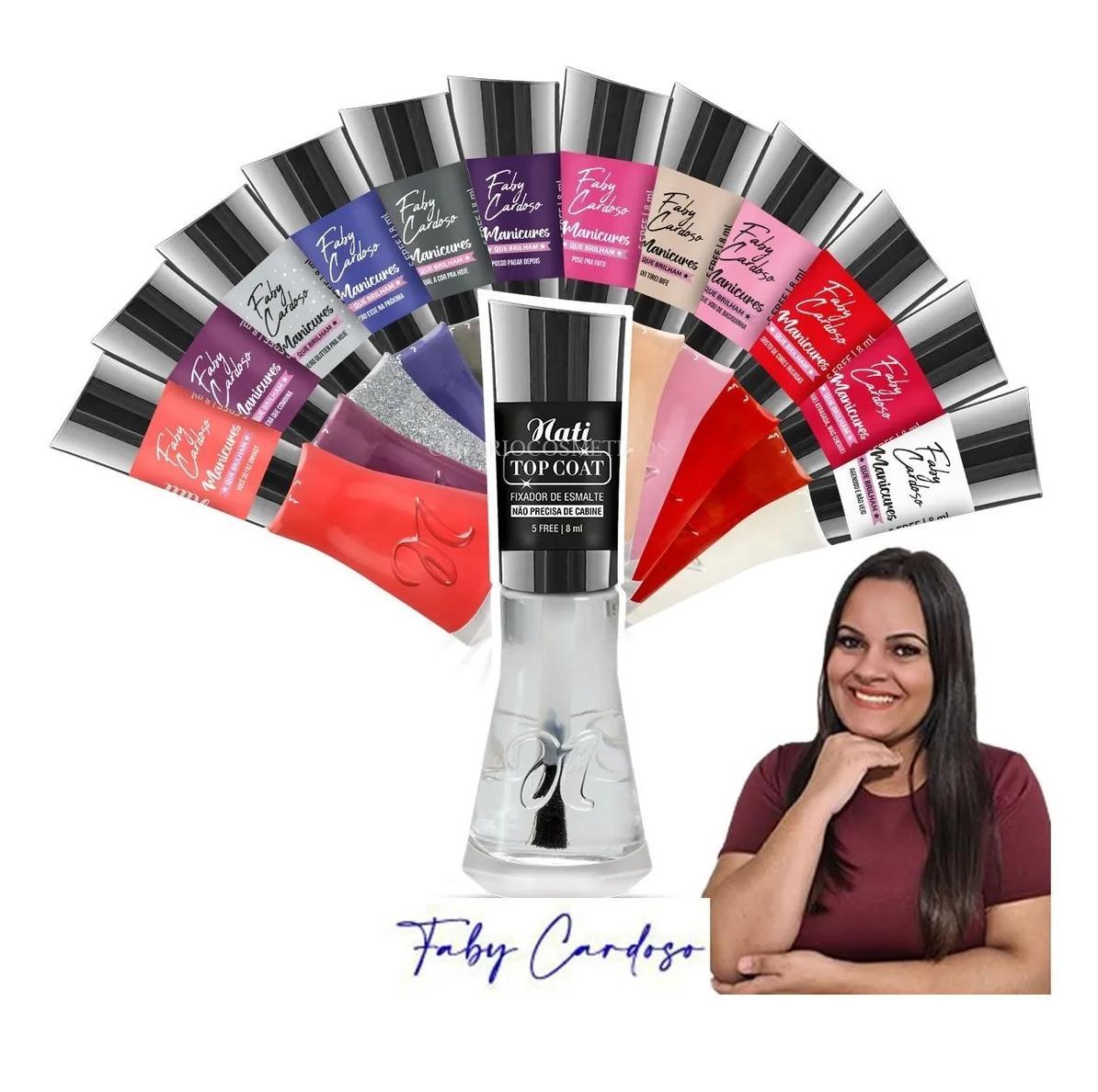Miniatura Kit 12 Esmalte Nati Faby Cardoso Nova Coleção + Top Coat
