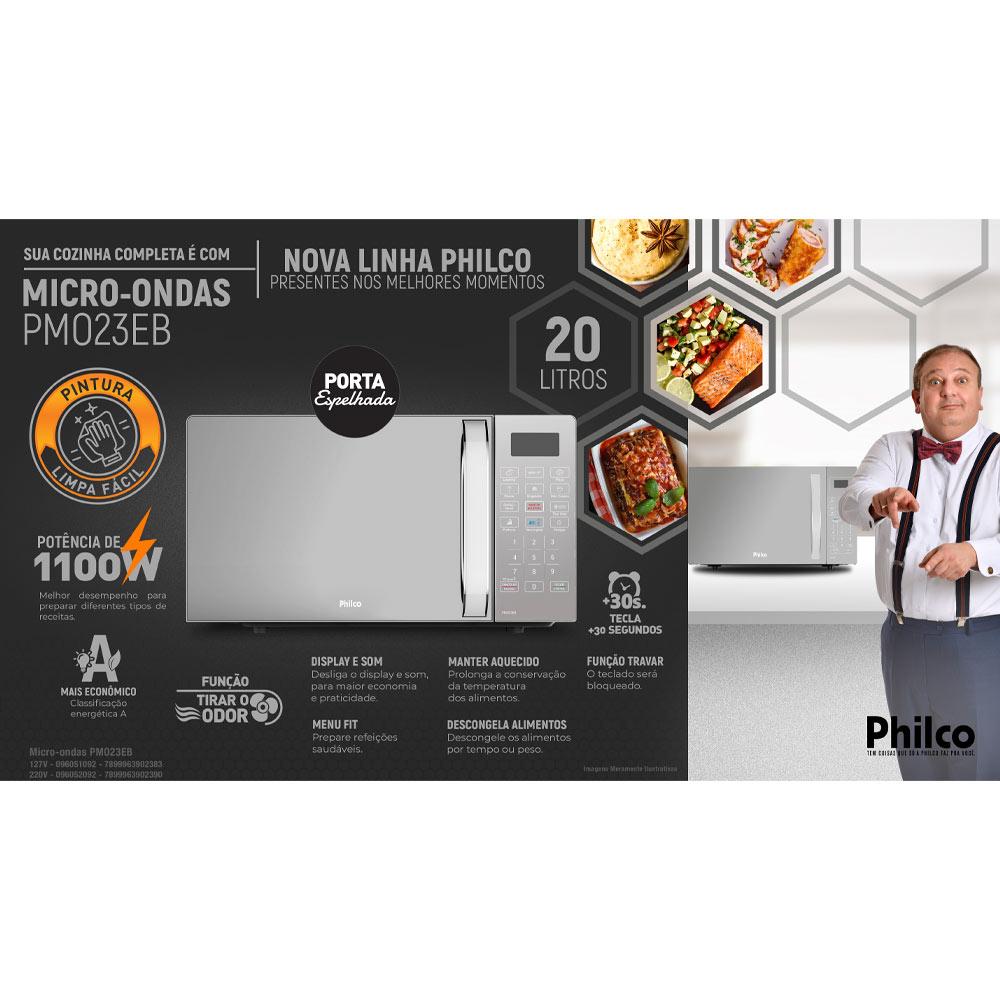 Miniatura Micro-ondas 20 Litros Espelhado Philco Limpa Fácil PMO23EB Branca 127V 127V