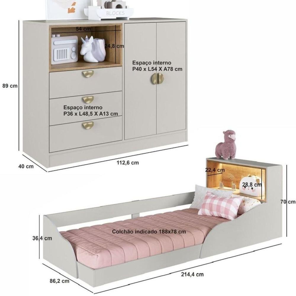 Miniatura Quarto Infantil com Cama Solteiro Montessoriana com Iluminação Led e Comoda Lille Arenas