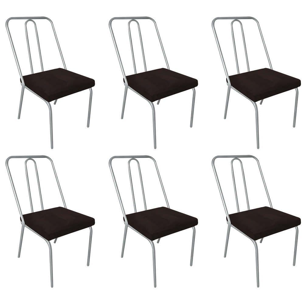 Miniatura Kit 06 Cadeira De Jantar Drika Office Escritório Recepção Ferro Prata Corino Marrom