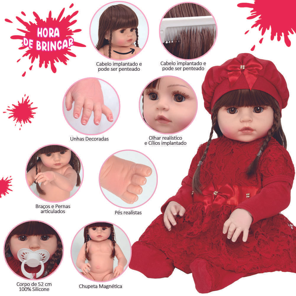 Boneca Bebe Reborn Recem Nascida Silicone Com Lindos Itens