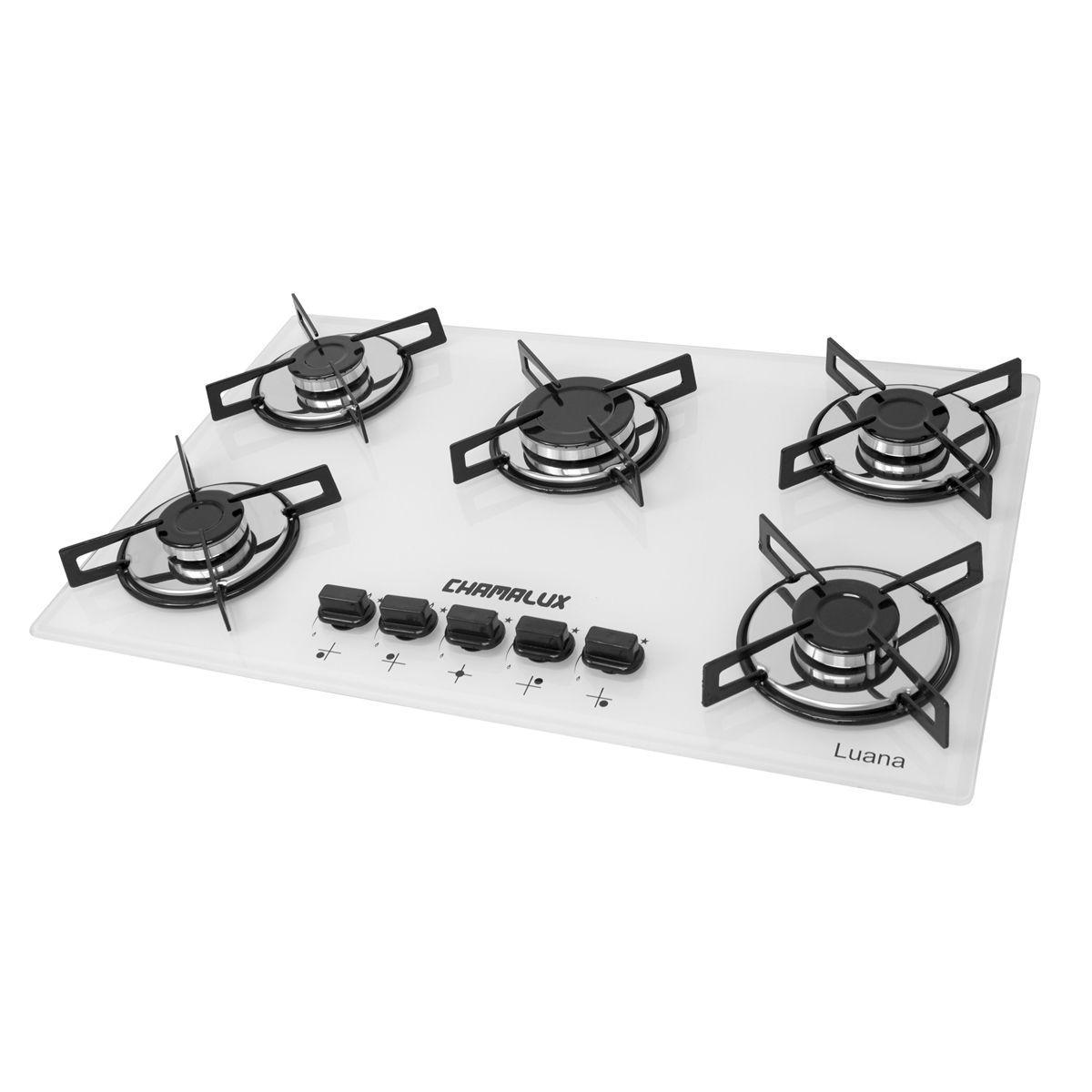 Miniatura Fogão Cooktop 5 Bocas Tripla Chama Bivolt Chamalux - Branco