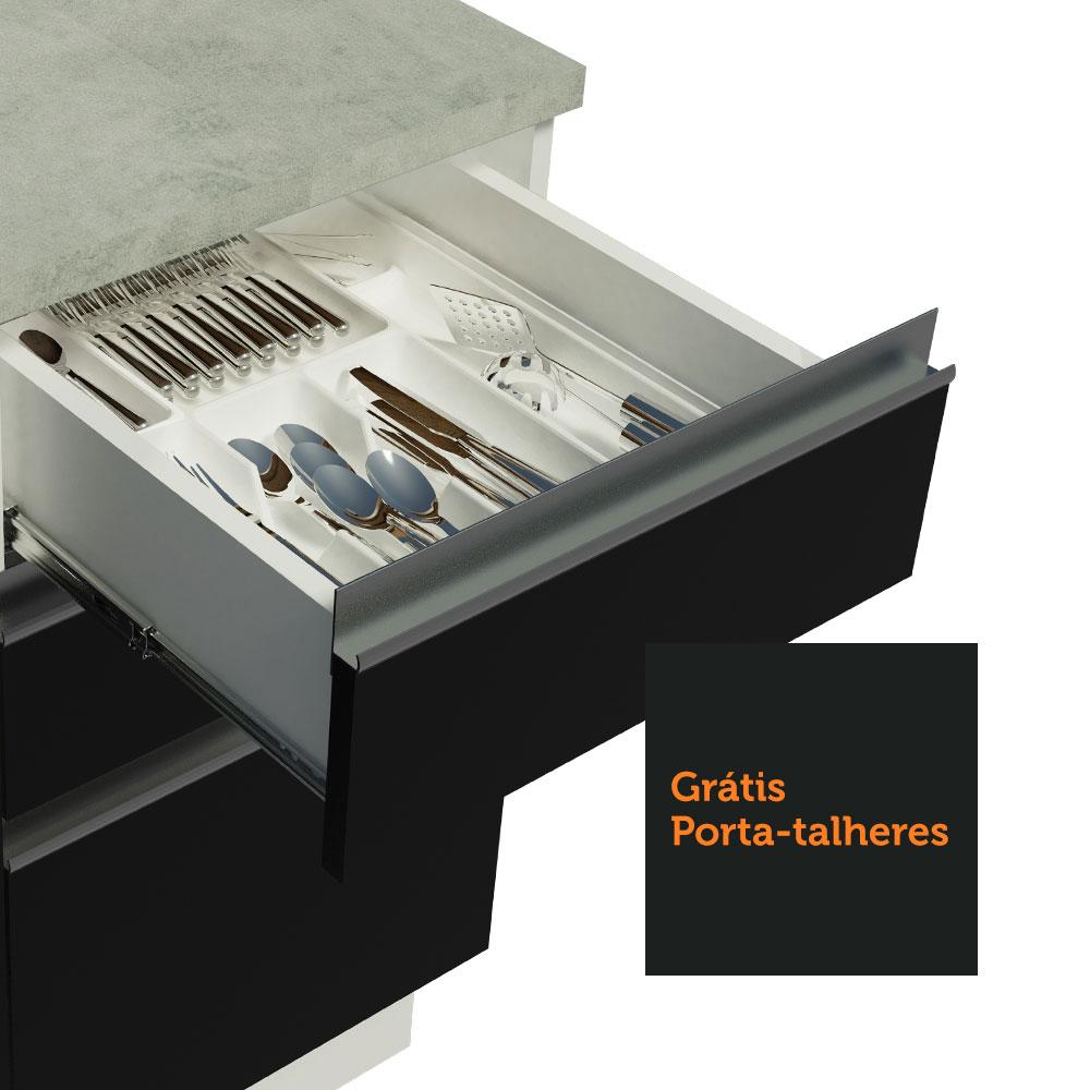 Cozinha Completa de Canto Madesa Glamy 329001 com Armário e Balcão (Sem Tampo e Pia) - Branco/Preto Branco/Preto