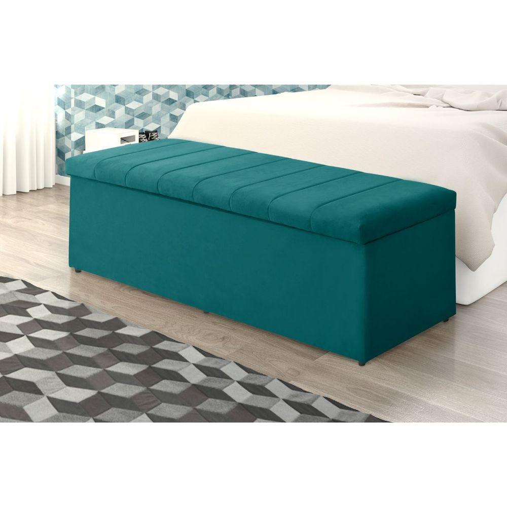 Miniatura Calçadeira Baú Recamier Queen 158 Cm Vitória Suede Azul Tiffany