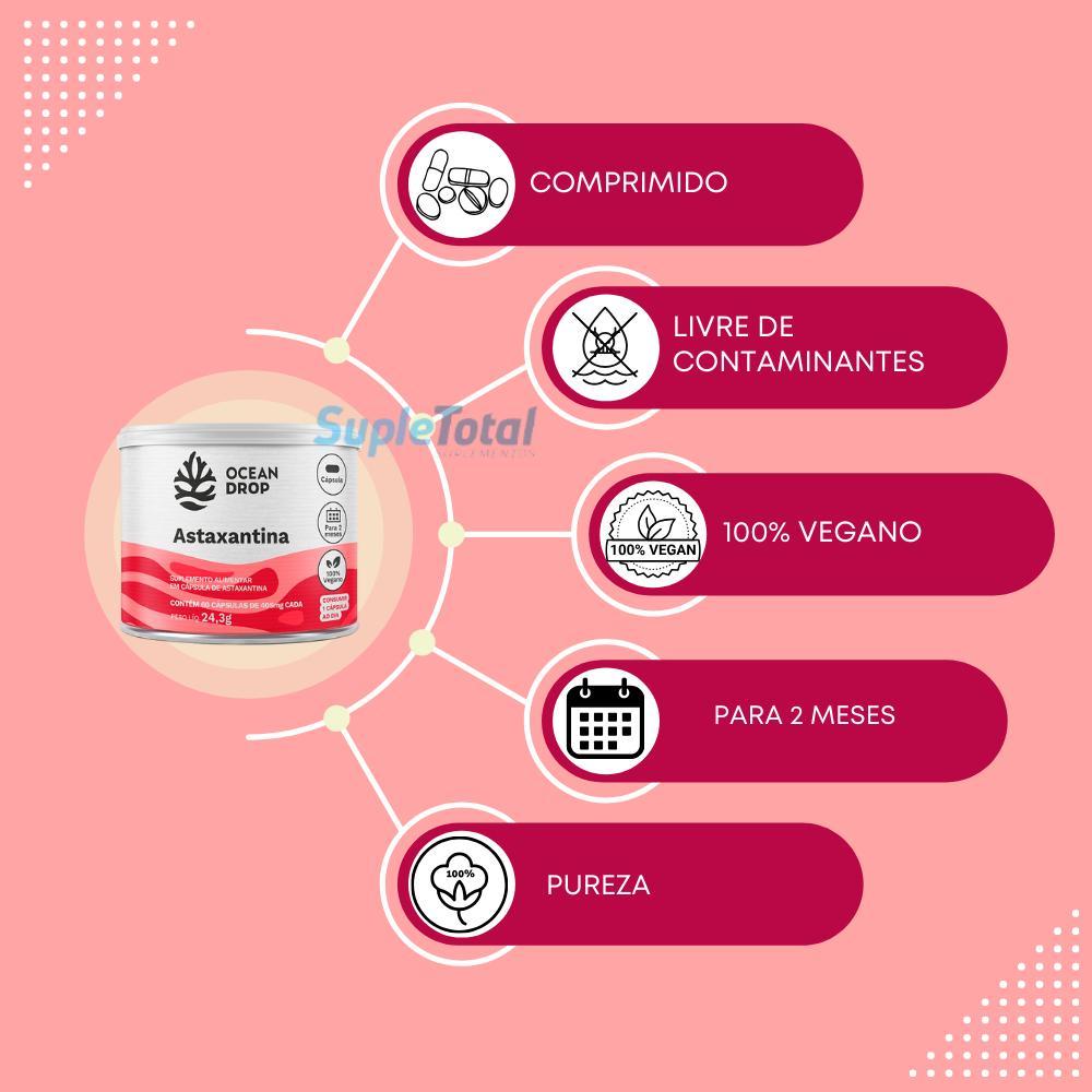Miniatura Astaxantina Ocean Drop 60 Cáps 4Mg Vegana Antioxidante