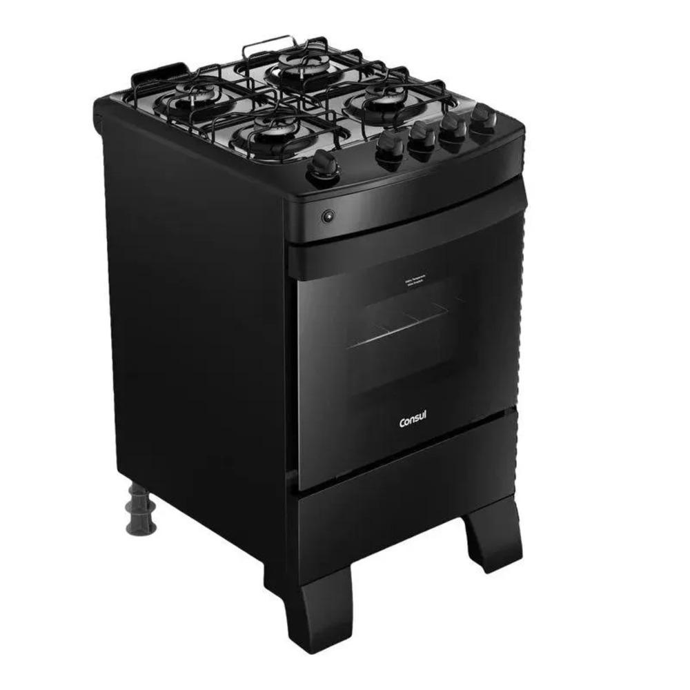 Fogão 4 Bocas Preto Consul com Mesa Esmaltada CFO4ZAE Bivolt Bivolt