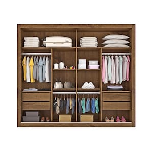 Guarda-Roupa Casal Móveis Europa Londres Flex com Espelho, 2 Portas de Correr e 4 Gavetas - 205cm de largura Brauna/Off White