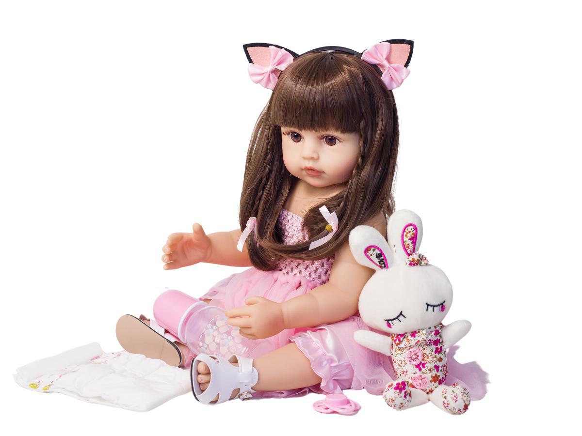 Miniatura Boneca Bebê Reborn Menina Realista 100% Silicone 55Cm