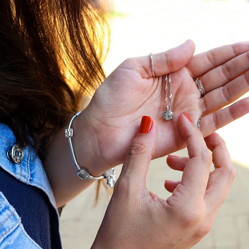 Miniatura Kit Conjunto Semijoias Colar e Brincos Ponto de Luz com Zirconia