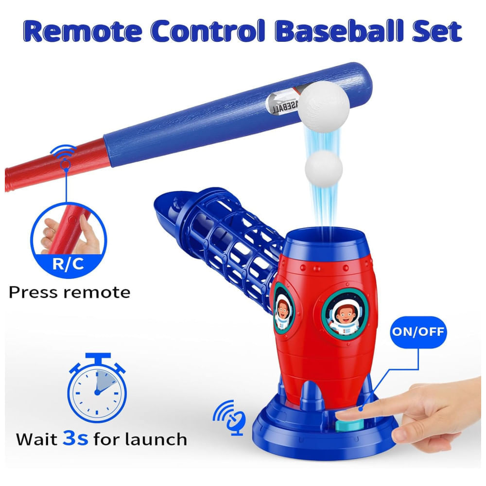 Miniatura Lançador de Bolas Automático Infantil com Taco de Beisebol de Plástico para Crianças de 5 a 12 Anos, LZZAPJ, Azul e Ver... 110v