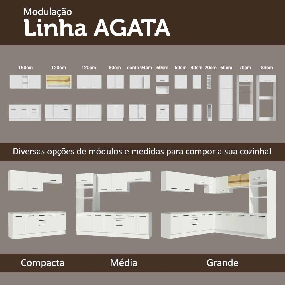 Kit com 2 Balcões e 2 Armários Aéreos Multiuso 200cm Agata Madesa Branco